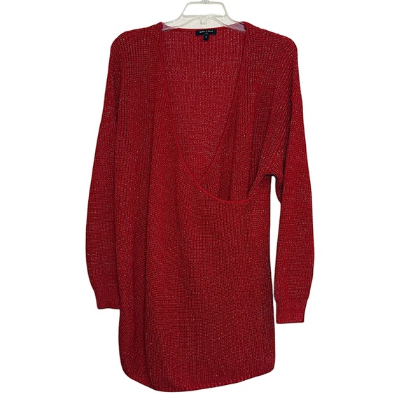 💥2/$15 Willow & Wind red silver metallic wrap split surplice sweater size 2X - Picture 1 of 10